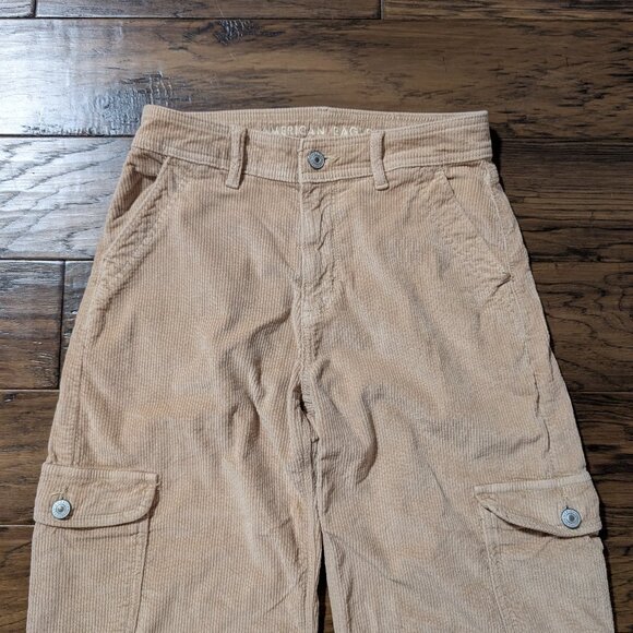 American Eagle baggy wide leg cords pants tan size 0 regular - Picture 12 of 16
